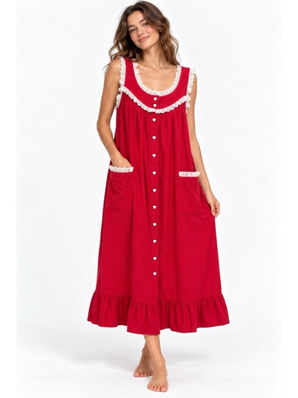 vintage LANZ OF SALZBURG nightgown sleepwear red LARGE flannel heart buttons